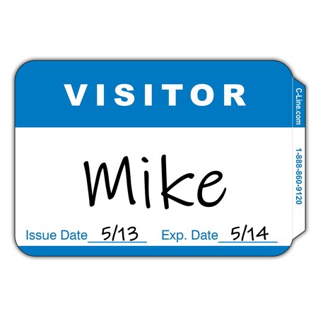C-Line Products Pressure Sensitive Badges, Visitor, Blue, 3 12 x 2 14, 100BX Set of 10 BX, 1000PK 92245-CT